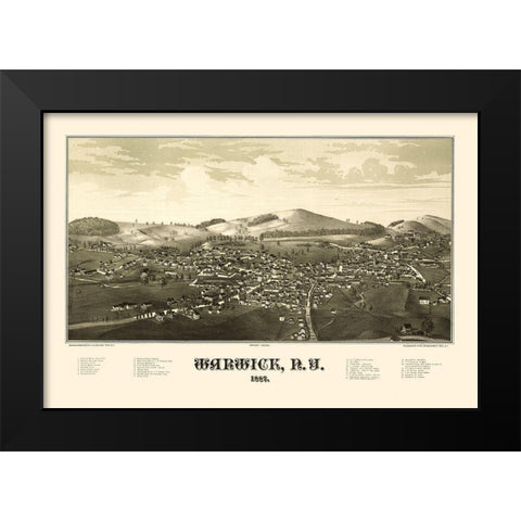 Warwick New York - Burleigh 1887  Black Modern Wood Framed Art Print by Burleigh