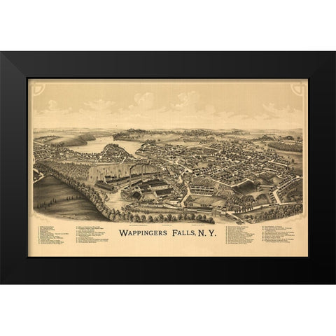 Wappingers Falls New York - Burleigh 1889  Black Modern Wood Framed Art Print by Burleigh