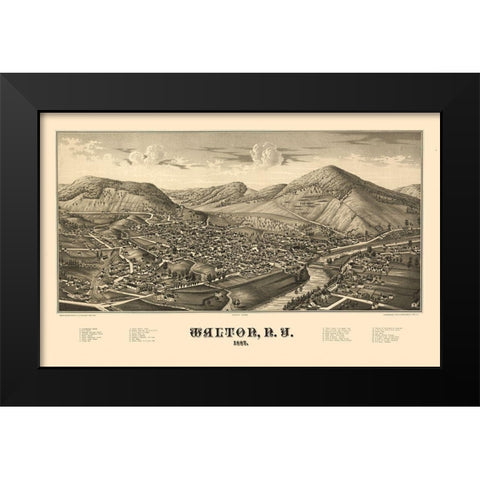 Walton New York - Burleigh 1887  Black Modern Wood Framed Art Print by Burleigh