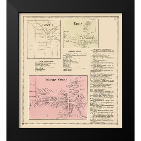 Pontiac, Eden, White Corners New York - Stone 1866 Black Modern Wood Framed Art Print by Stone