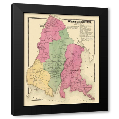 Westchester New York Landowner - Beers 1868 Black Modern Wood Framed Art Print with Double Matting by Beers