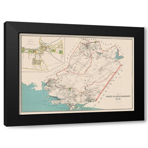 White Plains, Harrison, Rye New York Landowner Black Modern Wood Framed Art Print with Double Matting by Bien