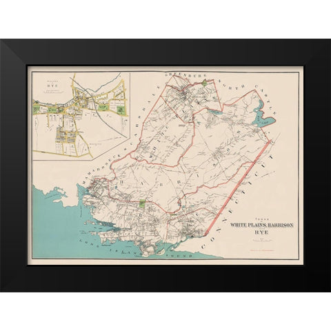 White Plains, Harrison, Rye New York Landowner Black Modern Wood Framed Art Print by Bien