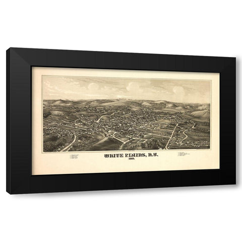White Plains New York - Burleigh 1887  Black Modern Wood Framed Art Print with Double Matting by Burleigh