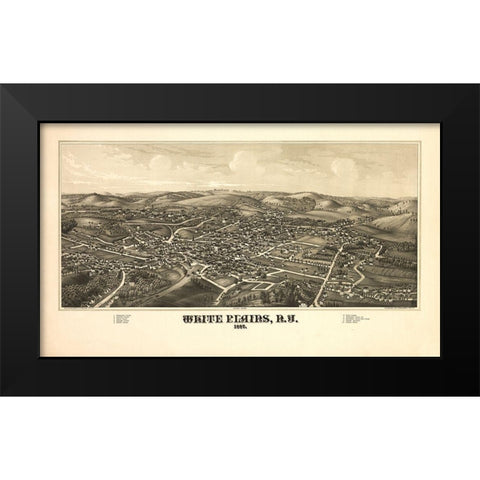 White Plains New York - Burleigh 1887  Black Modern Wood Framed Art Print by Burleigh