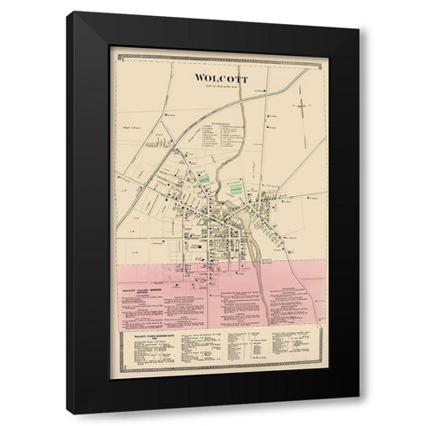 Wolcott New York Landowner - Beers 1874 Black Modern Wood Framed Art Print with Double Matting by Beers