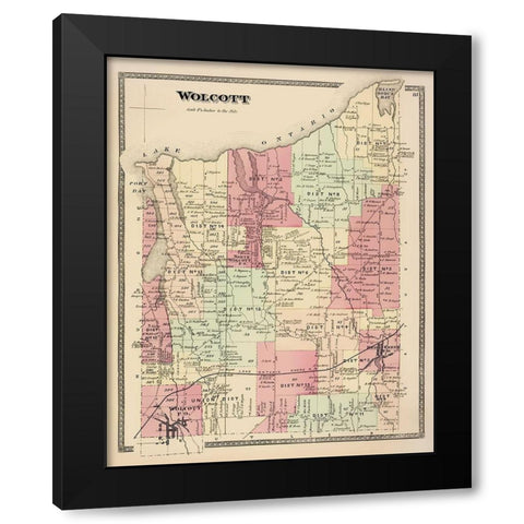 Wolcott New York Landowner - Beers 1874 Black Modern Wood Framed Art Print with Double Matting by Beers