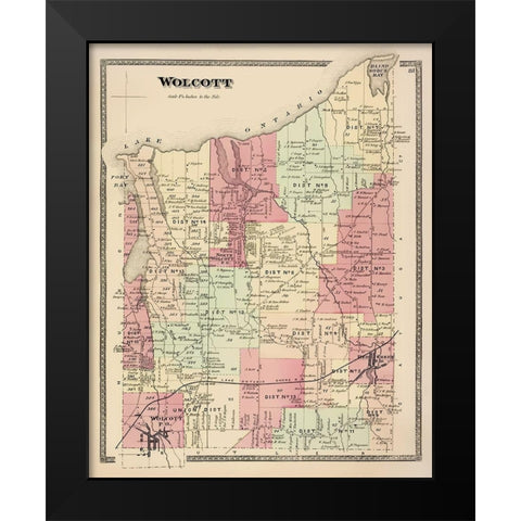 Wolcott New York Landowner - Beers 1874 Black Modern Wood Framed Art Print by Beers