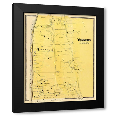 Yonkers, Central New York Landowner - Beers 1868 Black Modern Wood Framed Art Print with Double Matting by Beers