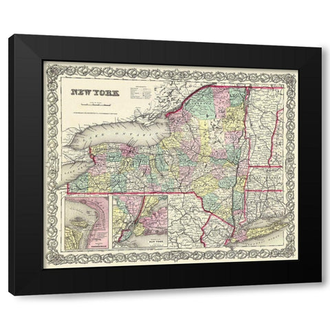 New York - Colton 1855 Black Modern Wood Framed Art Print with Double Matting by Colton