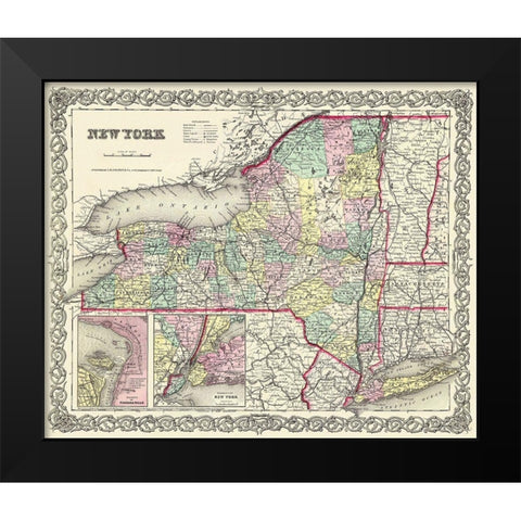 New York - Colton 1855 Black Modern Wood Framed Art Print by Colton