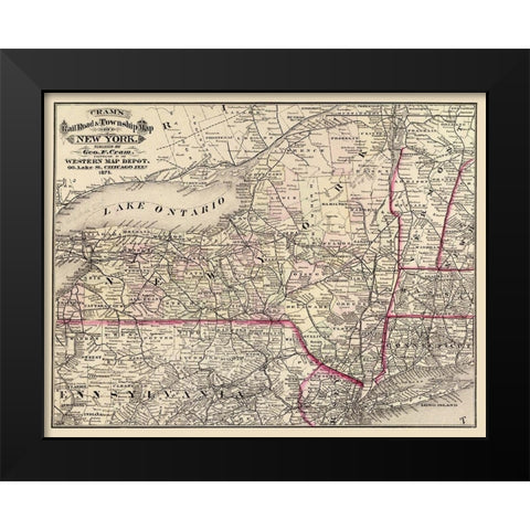 New York - Cram 1875 Black Modern Wood Framed Art Print by Cram