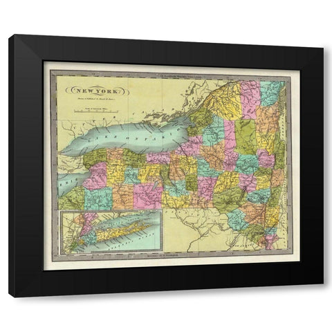 New York - Burr 1835 Black Modern Wood Framed Art Print with Double Matting by Burr