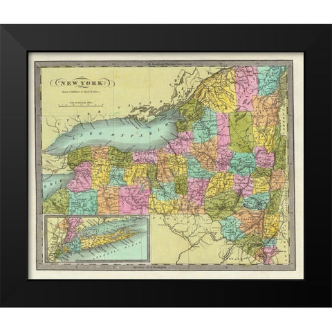 New York - Burr 1835 Black Modern Wood Framed Art Print by Burr