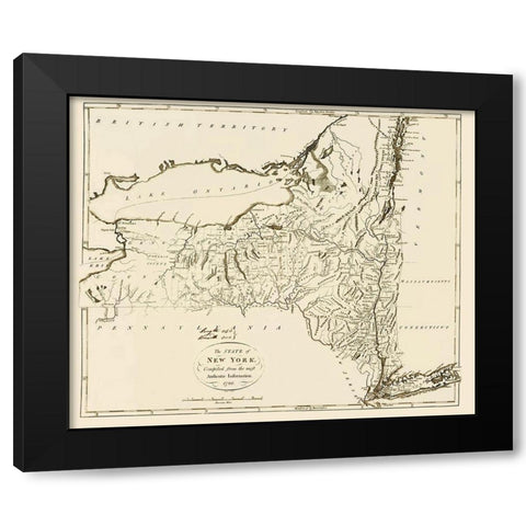 New York - 1796 Black Modern Wood Framed Art Print with Double Matting by Moft