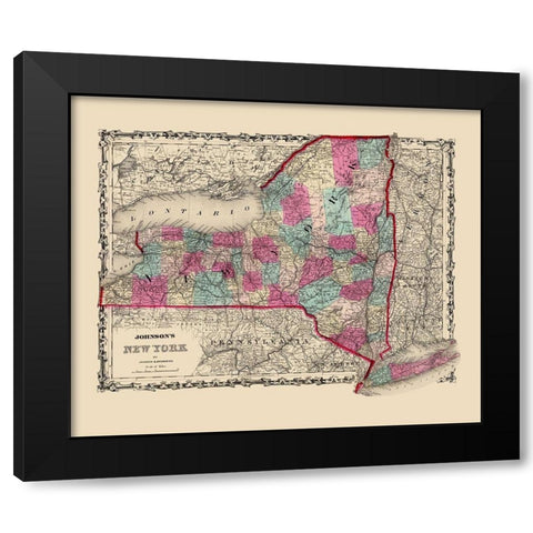 New York - Johnson 1860 Black Modern Wood Framed Art Print with Double Matting by Johnson