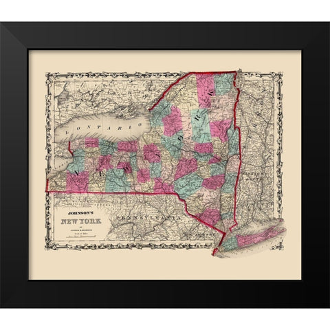 New York - Johnson 1860 Black Modern Wood Framed Art Print by Johnson
