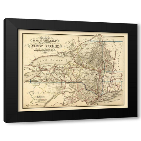 New York Railroads - Seymour 1857  Black Modern Wood Framed Art Print with Double Matting by Seymour