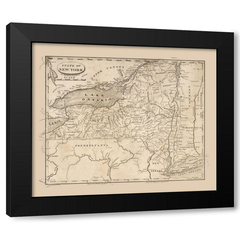 New York - Spafford 1813  Black Modern Wood Framed Art Print with Double Matting by Spafford