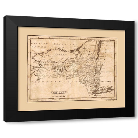New York - Barker 1801  Black Modern Wood Framed Art Print with Double Matting by Barker