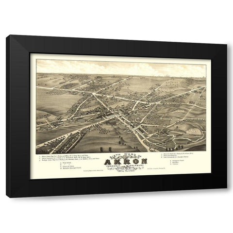 Akron Ohio - Stoner 1882  Black Modern Wood Framed Art Print with Double Matting by Stoner