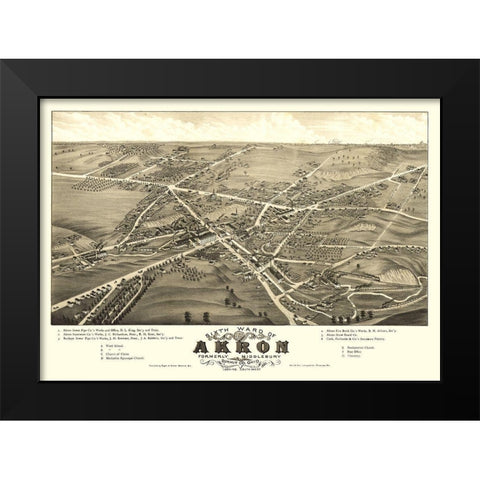 Akron Ohio - Stoner 1882  Black Modern Wood Framed Art Print by Stoner