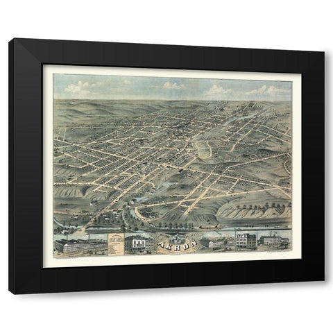 Akron Ohio - Stoner 1870  Black Modern Wood Framed Art Print with Double Matting by Stoner