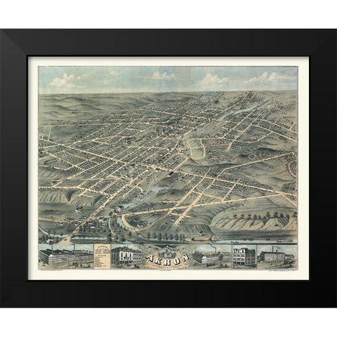 Akron Ohio - Stoner 1870  Black Modern Wood Framed Art Print by Stoner