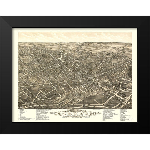 Akron Ohio - Stoner 1882  Black Modern Wood Framed Art Print by Stoner
