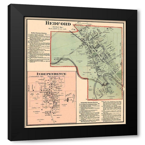 Bedford, Independence Ohio Landowner - Titus 1874 Black Modern Wood Framed Art Print with Double Matting by Titus