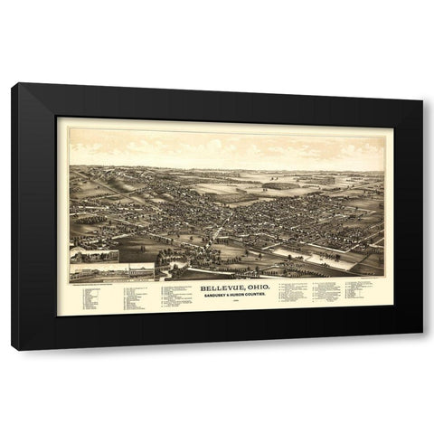 Bellevue Ohio - Norris 1888  Black Modern Wood Framed Art Print with Double Matting by Norris