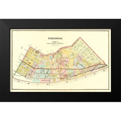 Cincinnati Ohio Landowner - Beers 1869 Black Modern Wood Framed Art Print by Beers