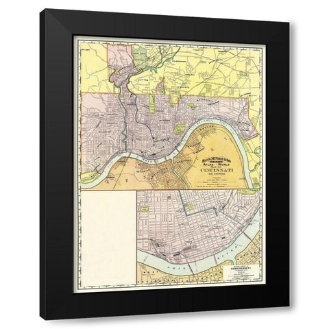 Cincinatti Ohio - Rand McNally 1897 Black Modern Wood Framed Art Print with Double Matting by Rand McNally