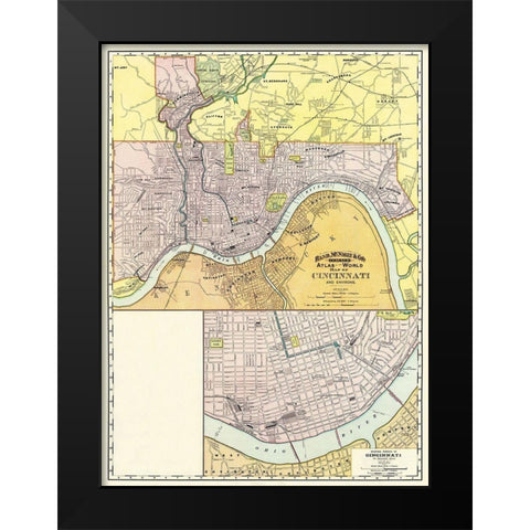 Cincinatti Ohio - Rand McNally 1897 Black Modern Wood Framed Art Print by Rand McNally