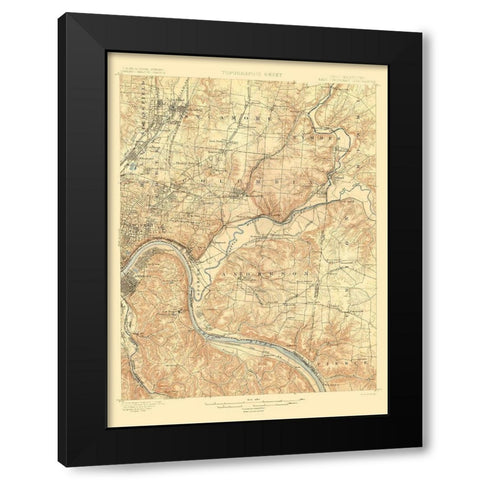 Cincinnati East Ohio Kentucky Quad - USGS 1900 Black Modern Wood Framed Art Print with Double Matting by USGS