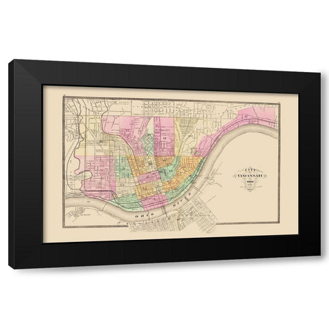 Cincinnati Ohio - Stedman 1872 Black Modern Wood Framed Art Print by Stedman