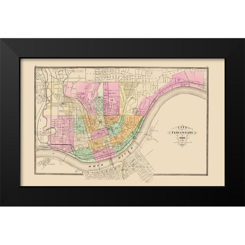 Cincinnati Ohio - Stedman 1872 Black Modern Wood Framed Art Print by Stedman