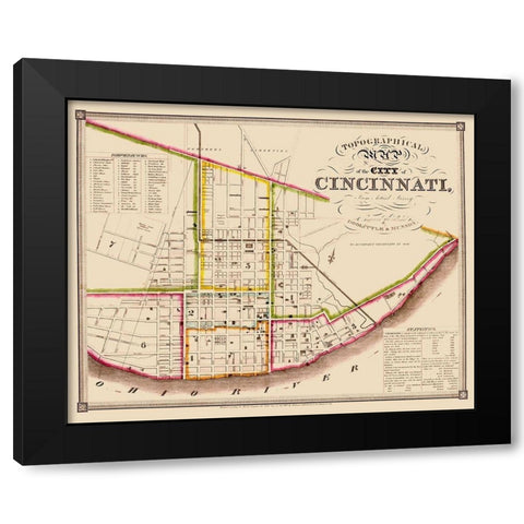 Cincinatti Ohio - Doolittle 1871 Black Modern Wood Framed Art Print with Double Matting by Doolittle