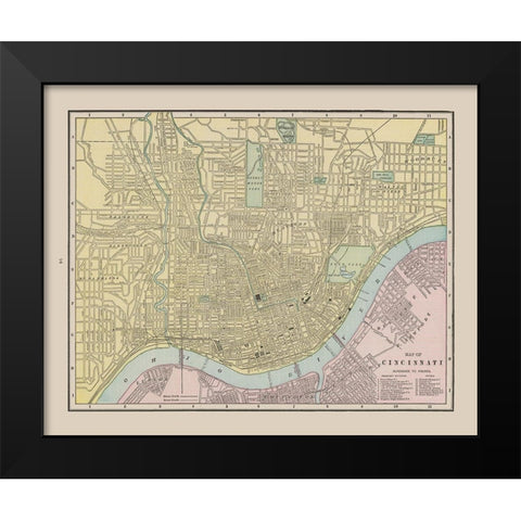 Cincinnati  Ohio - Cram 1892 Black Modern Wood Framed Art Print by Cram