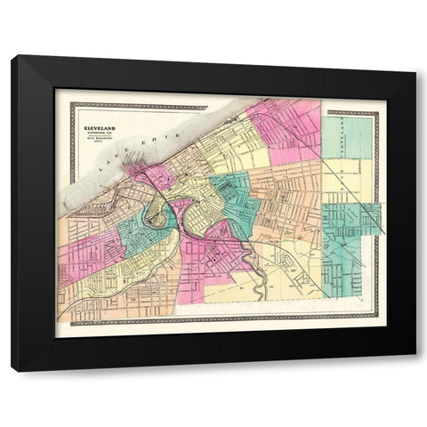 Cleveland Ohio - City Engineer 1872 Black Modern Wood Framed Art Print with Double Matting by City Engineer