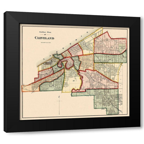 Cleveland Ohio Index - Titus 1874 Black Modern Wood Framed Art Print with Double Matting by Titus