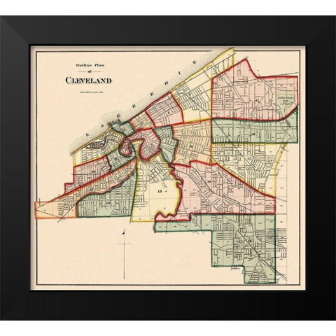 Cleveland Ohio Index - Titus 1874 Black Modern Wood Framed Art Print by Titus