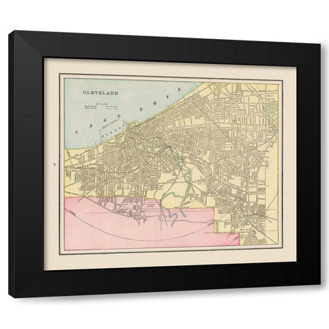 Cleveland  Ohio  - Cram 1892 Black Modern Wood Framed Art Print with Double Matting by Cram