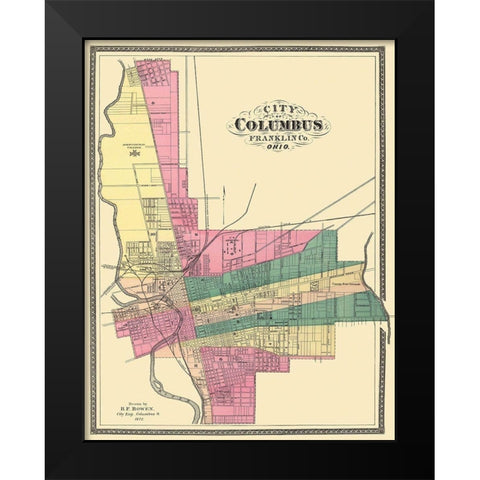 Columbus Ohio - Bowen 1872 Black Modern Wood Framed Art Print by Bowen