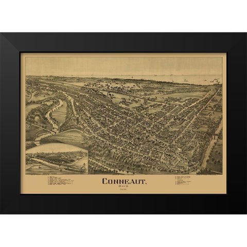 Conneaut Ohio - Fowler 1896  Black Modern Wood Framed Art Print by Fowler