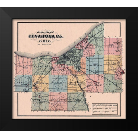 Cuyahoga Ohio Outline - 1876 Black Modern Wood Framed Art Print by Unknown