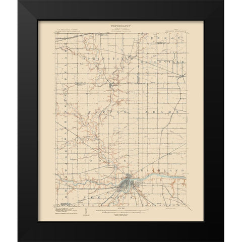 Defiance Ohio Quad - USGS 1909 Black Modern Wood Framed Art Print by USGS