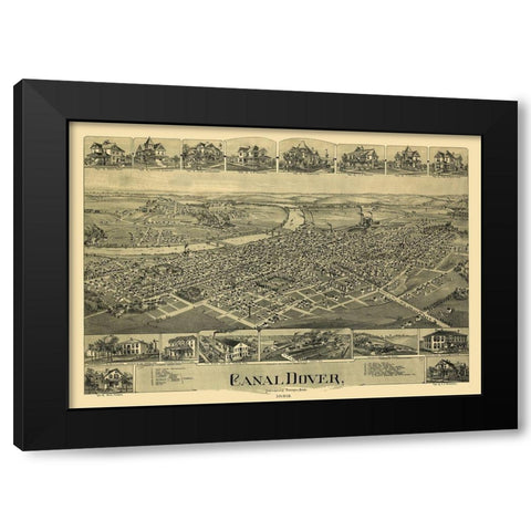 Dover Ohio - Downs 1899  Black Modern Wood Framed Art Print with Double Matting by Downs