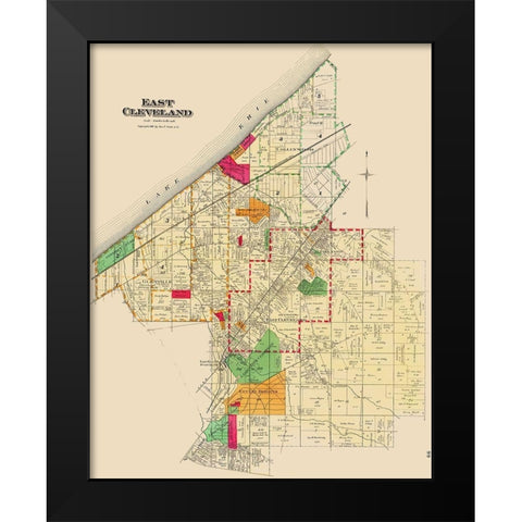 East Cleveland Ohio Landowner - Cram 1892 Black Modern Wood Framed Art Print by Cram