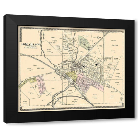 Lodi Village Ohio Landowner - American Atlas 1896 Black Modern Wood Framed Art Print with Double Matting by American Atlas
